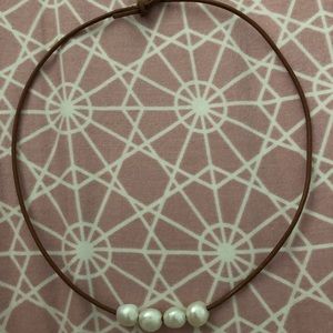 Handmade leather cord necklace with real pearls